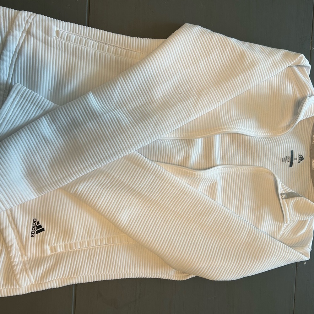 Adidas White Textured Zip-Up Jacket